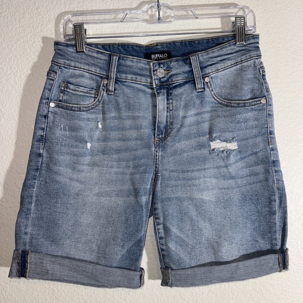 Buffalo David Bitton Women's Denim  Shorts 8/29 Mid Rise Distressed Bermuda